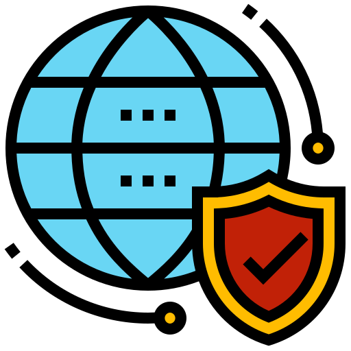 a globe with shield logo