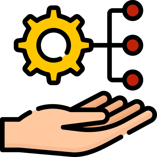 a hand holding gear icon