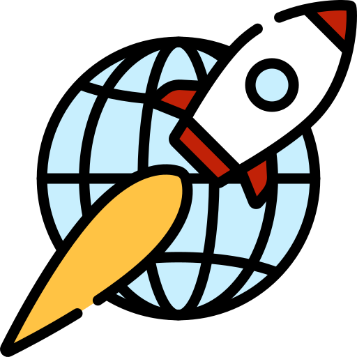 globe with rocket icon