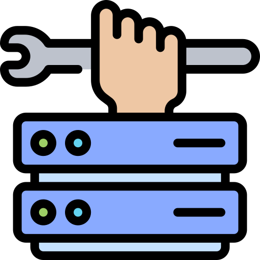 a picture of dedicated servers and a hand holding spanner tool