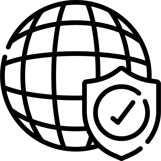 globe and guard with check symbol